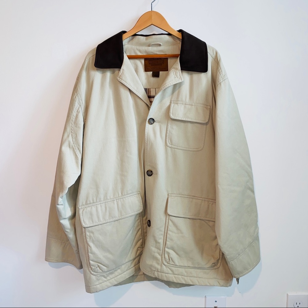 OUTFITTERS Roundtree & Yourke Tan Field Jacket w Brown Leather Collar Size L NWT